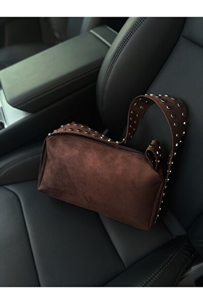 edaçanta Kadın süet el ve kol çantası, acıkahverengi süet çanta