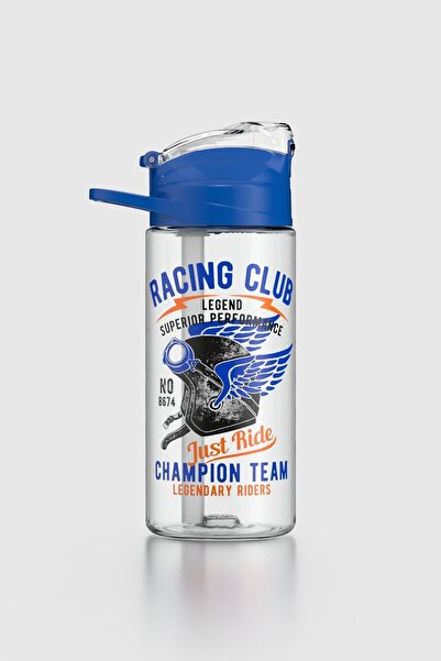 Renga Falcon Racing Club Patterned 500 ml Tritan Children's Water Bottle with Straw 912037 Blue