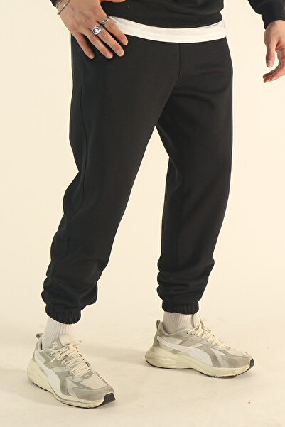 EydaMoon Pantaloni de sport pentru bărbați, negri, din bumbac, cu fleece în i...