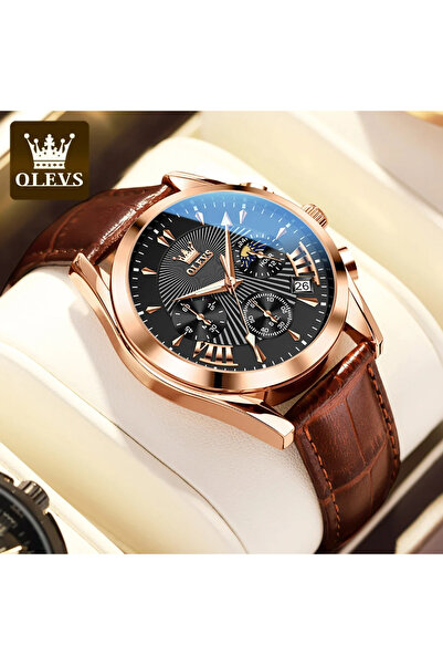 OLEVS Ανδρικό Ρολόι Χρονογράφος Ημερομηνία Χαλαζία Αναλογικό Δέρμα