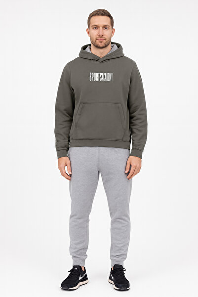 Cottonland Men's Academia Regular Fit Hooded Pocket Three Thread Unshaded B Printed Cotton Sweatshirt Light Khaki