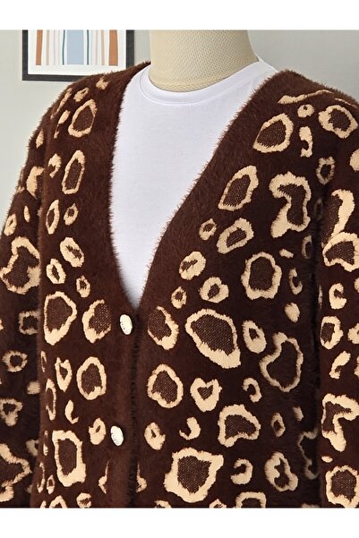 ENDAMIM Long Knit Cardigan Soft Fabric Plus Size Leopard Printed