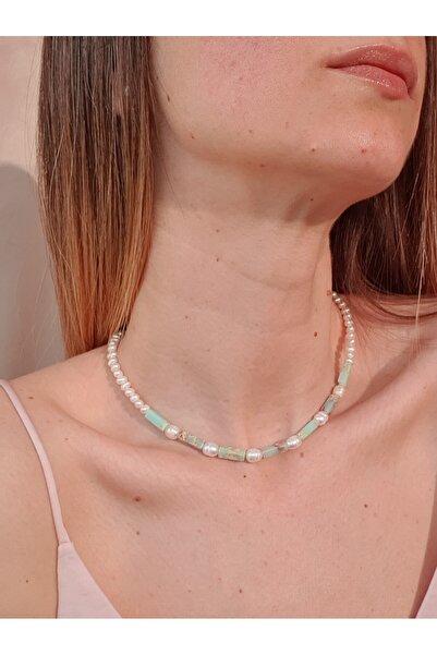 Abundo Colier din perle de cultura si jasp imperial cu argint 925, 41 cm