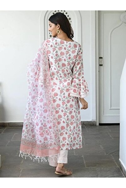 MYSMAR White Rayon Cotton Kameez Salwar & Dupatta - ALV1430 | White