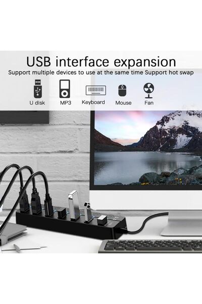 GoodTool USB 3.0 7-Port Portable Hub with Individual Power Switches, 5 Gbps
