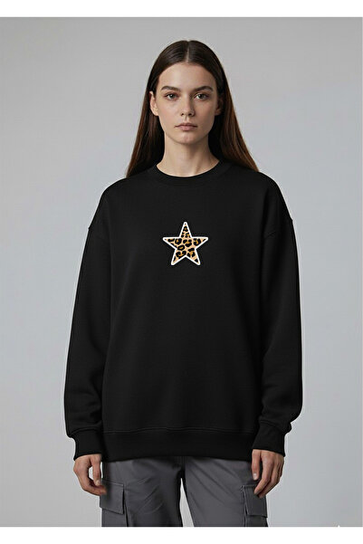 LORVEX Swea tricou LEOPARD STAR imprimat pentru femei, supradimensionat, cu g...