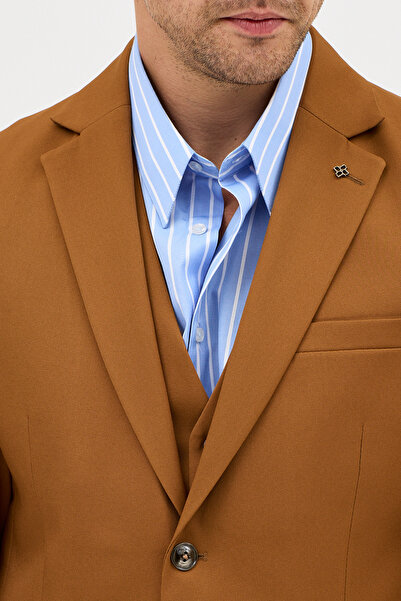 Frappoli Celiato Men's Camel Polyviscon Fabric Jacket+Pants+ Vest Set Slim Fit Suit