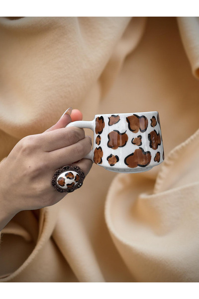 İlbay Çini Takı Cup Ring Set Brown Leopard