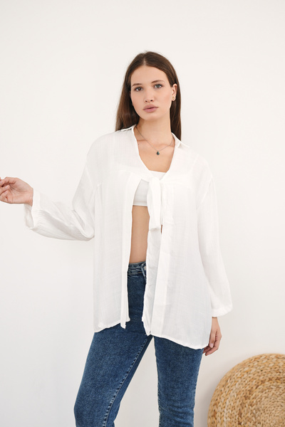 markazzi Πουκάμισο κιμονό με λεπτομέρεια με κορδόνια