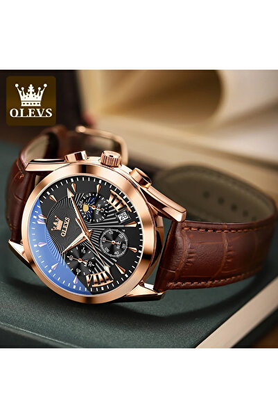 OLEVS Ανδρικό Ρολόι Χρονογράφος Ημερομηνία Χαλαζία Αναλογικό Δέρμα