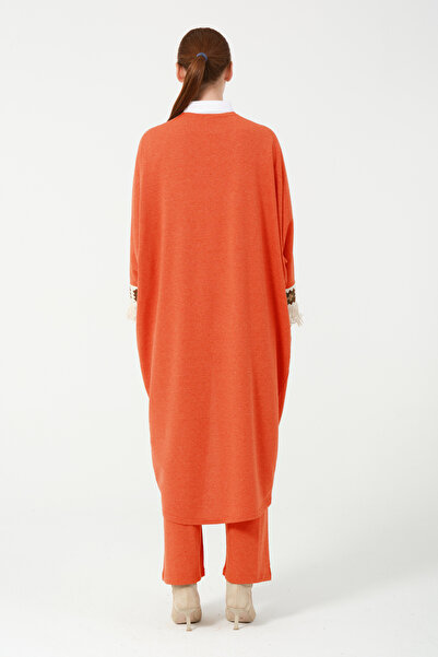 Hatun Atila Hatunatila Hera Fabric Oversized Pocket Detailed Cardigan Set 5004 Orange