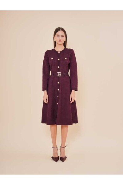 SERPİL Kemer Detaylı Düğmeli Dokulu Midi Elbise 51230
