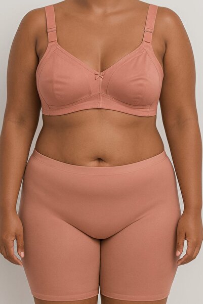 enmodaiçgiyim Powder Color Large Size C Cup Stitch-Free Without Underwire Without Sponge Shaping / Sculpting Wide Strap Bra-No Trace