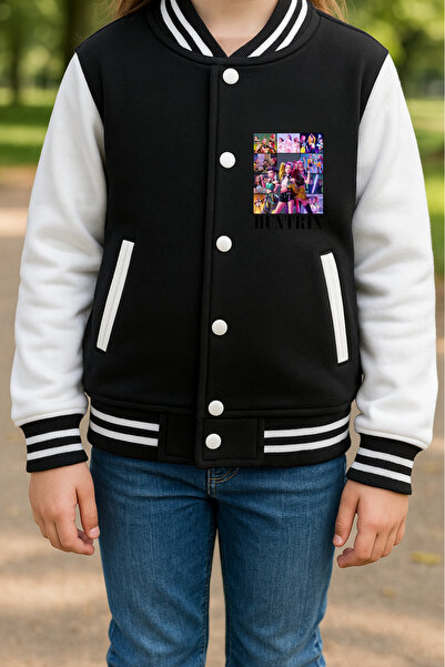 MECH BUTİK K-Pop Demon Hunters Huntrix печатно черно колежанско яке