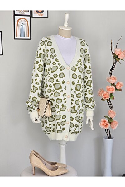 ENDAMIM Long Knit Cardigan Soft Fabric Plus Size Leopard Printed