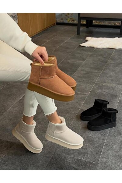 DİVA Krem Süet Kalın Taban Kadın Günlük Bot