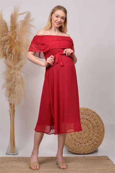 Dipmoda Women Plum Madonna Collar Chiffon Maternity Dress Dphml8060