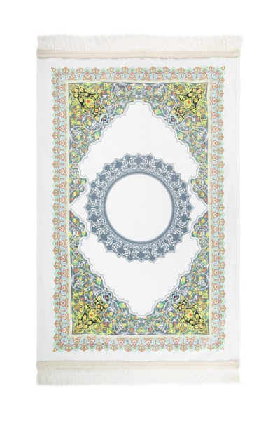 Generic Matix Velvet Prayer Rug with Carry Bag, Soft, Yellow/Gray/White, 68×117 cm