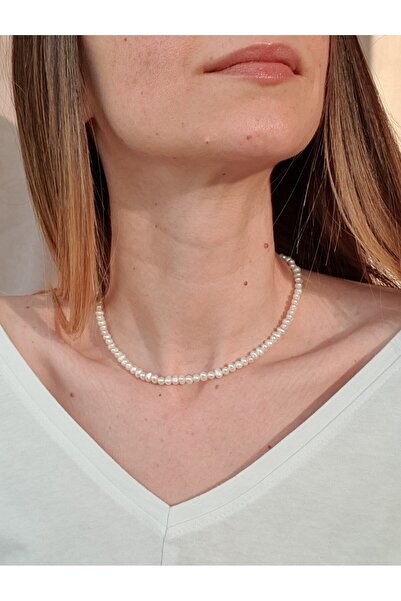 Abundo Colier din perle de cultura albe si argint 925 placat cu rodiu, 40 cm