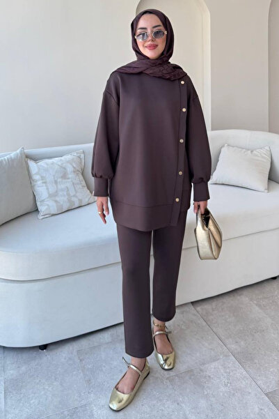 Tesettür Diyarı Set Hijab Scuba cu capse laterale - Maro intens