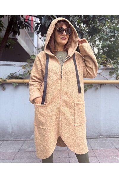 DenizEge Ιταλικό παλτό από μαλακή υφή από τσόχα μπεζ