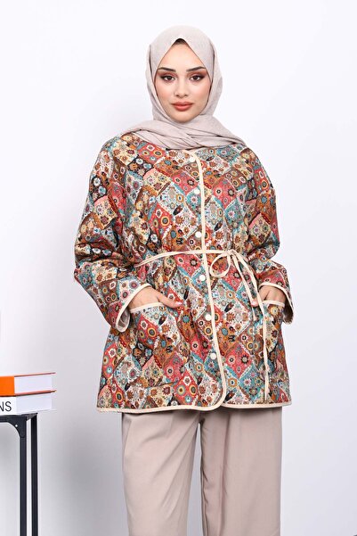 İmajButik Μπουφάν με κουμπωτά με κρεμ σχέδιο