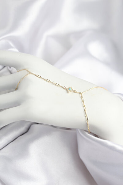 Skygo Brass Zircon Stone Blue Beaded Clover Model Gold Color Şahmeran - Tj-Sn721