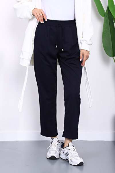 İmajButik Lacivert Beli Lastikli Cepli Double Pantolon