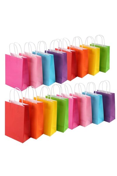 Generic MUKOSEL 32 Piece Kraft Paper Party Favor Bags, 8 Colors Gift Bags Bulk with Handles for Wedding, Ba