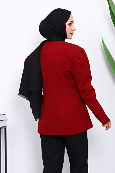 İmajButik Burgundy Shoulder Pad Button Jacket