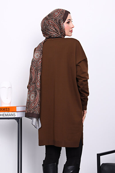 İmajButik Brown Cold Thread Mercerized Knitwear Tunic