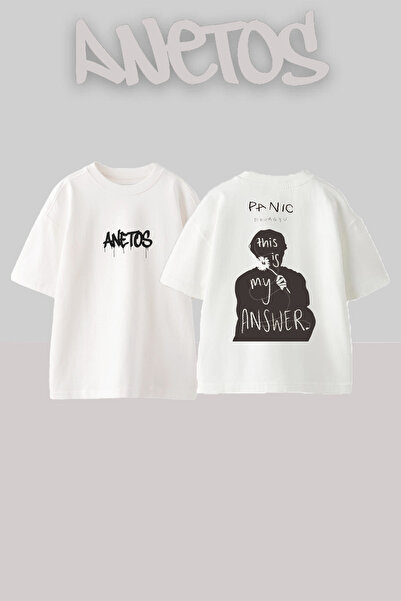 Anetos TXT 4 Design Spate cu imprimeu Bumbac Alb supradimensionat tricou