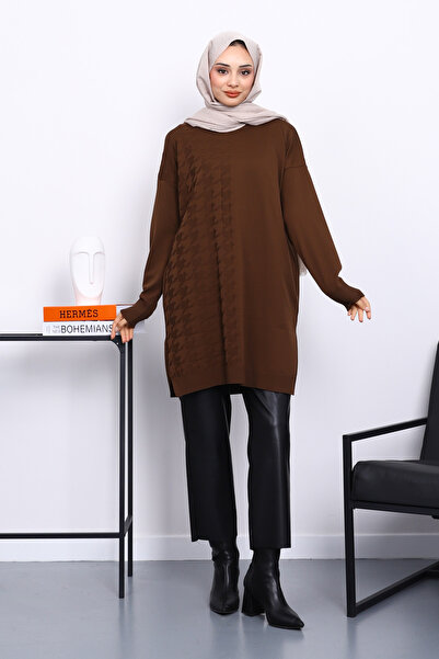 İmajButik Καφέ κρύο νήμα Mercerized Knitwear Tunic