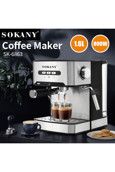 SOKANY Italian Espresso Coffee Machine Electric Home 15 Bar Stainless Steel (Silver)
