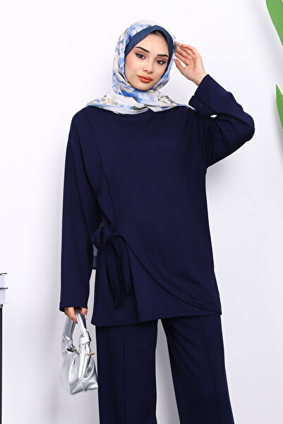 İmajButik Navy Blue Side Belted Trousers Suit