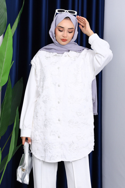 İmajButik Ecru Sequined 3-Piece Combination Set