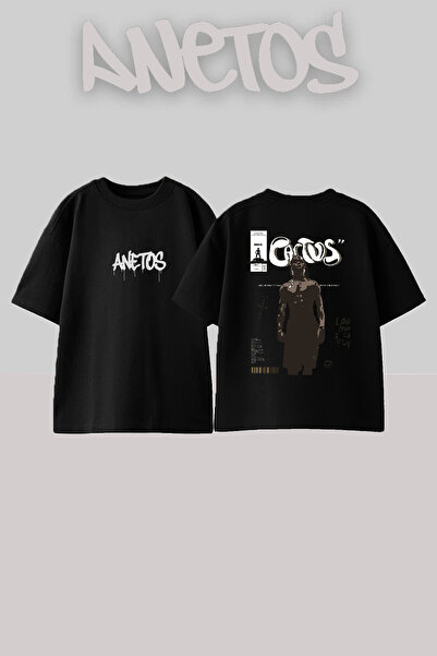 Anetos تي شيرت ترافيس سكوت كاتوس ديزاين راك مطبوع قطن أسود قصة فضفاضة