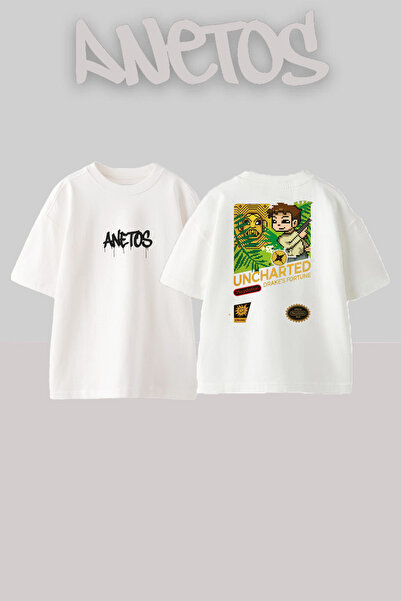 Anetos Μπλουζάκι Uncharted Design Back με τύπωμα Cotton White oversized