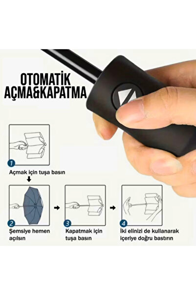 Genel Markalar Kılıflı Otomatik Kompakt Şemsiye Güçlendirilmiş 8 Tel Yapılı Yağmur Koruyucu Şemsiye