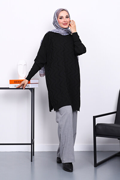 İmajButik Black Cold Thread Mercerized Knitwear Tunic