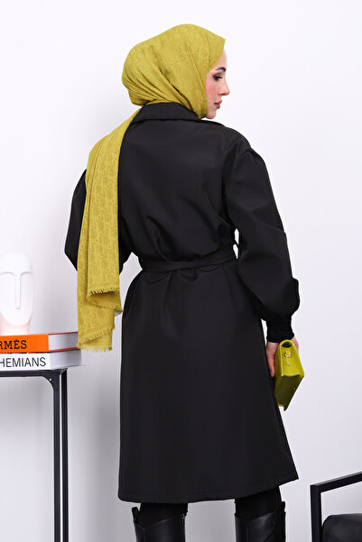 İmajButik Μαύρη καμπαρντίνα με διπλό γιακά με ζώνη