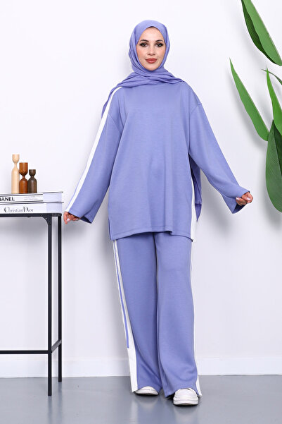İmajButik Lila Color Block Tunic Trouser Suit