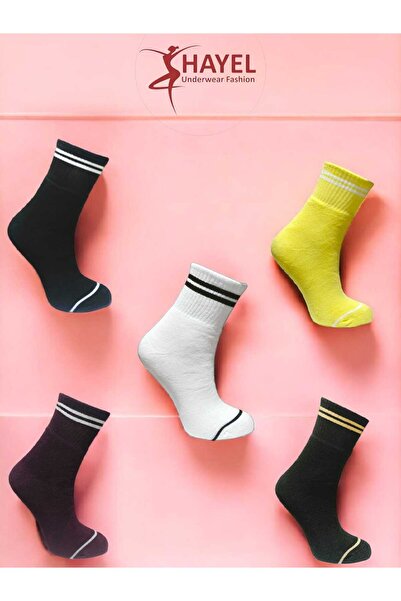 HAYEL 5 Pairs Multi-Colored Hoop Unisex Girls Boys Winter Thermal Terry Tennis College Socks Stitch-Free