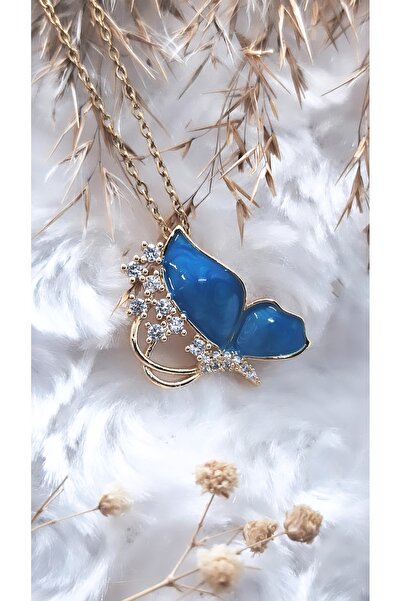 Serenity قلادة فولاذية على شكل فراشة مرصعة بحجر الزركون المينا
