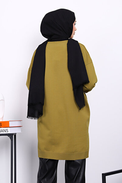 İmajButik Oil Green Cold Thread Mercerized Knitwear Tunic