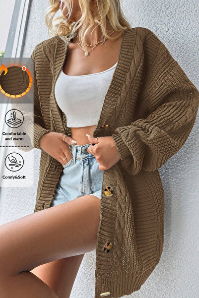 H&E LUXURY DESIGN Дамска плетена жилетка с V-образно деколте с мека текстура