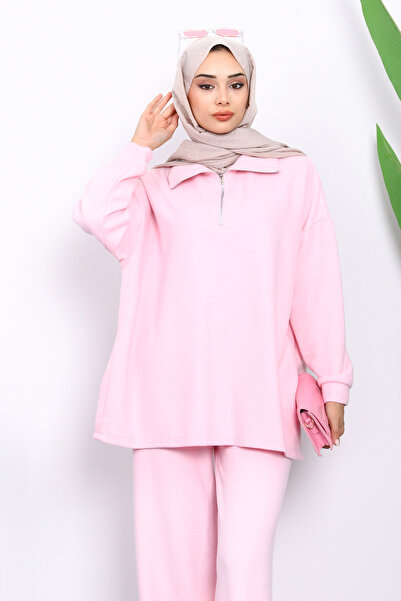 İmajButik Ροζ Φορμάκι με φερμουάρ και παντελόνι κοτλέ σετ