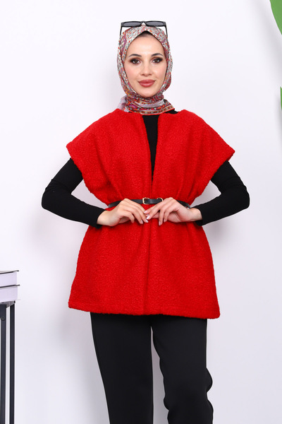 İmajButik Kırmızı Bel Kemerli Orkide Yelek