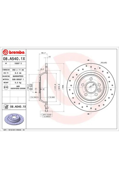 Brembo Disc frana FORD MONDEO IV Van 2007-2014 08.A540.1X