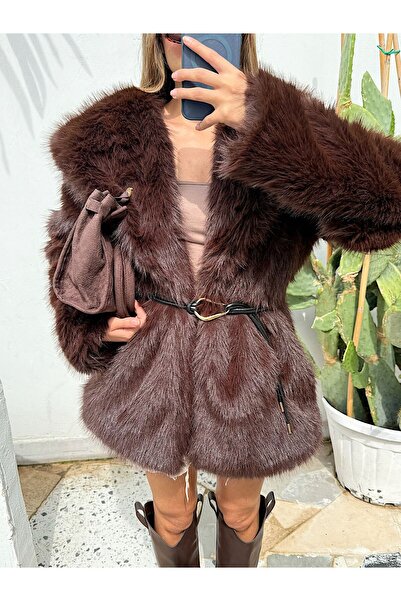 auzou eveil Kadın kemerli kürk ceket